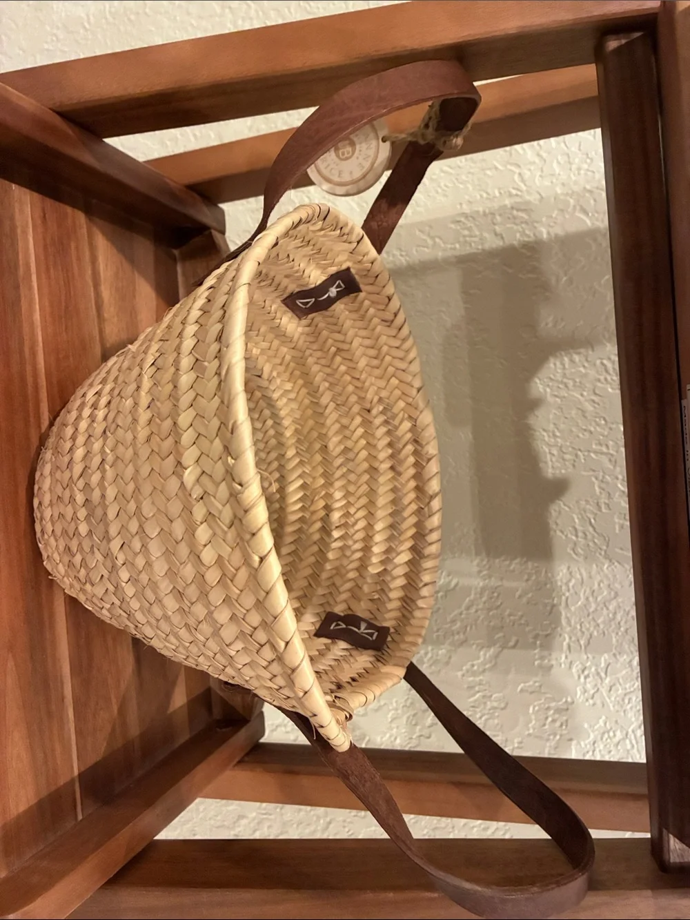 Woven Straw Tote Bag with Brown Leather Straps